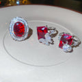 Silver Red Gem Open Ring Oval Halo and Square Butterfly Styles view 4