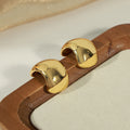 Gold Chunky Polished C-Shape Wide Hoop Earrings Stud Back view 4