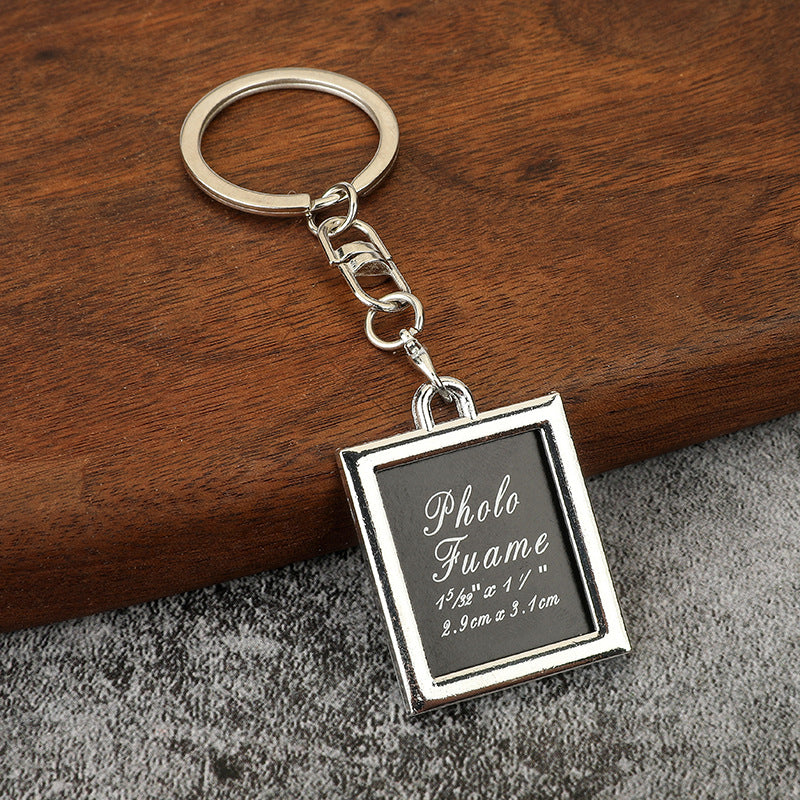 Heart Photo Frame Metal Keychain Square Couple Keepsake Charm