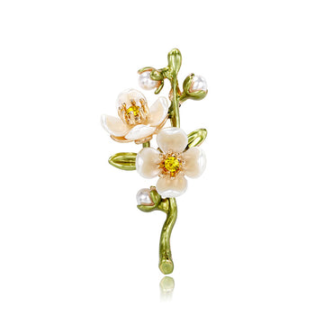Green Yellow Gold Tone Flower Metal Brooch Pin for Jackets and Lapels