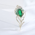 Gold Pavé Tulip Brooch Green and Champagne Center Stone view 6
