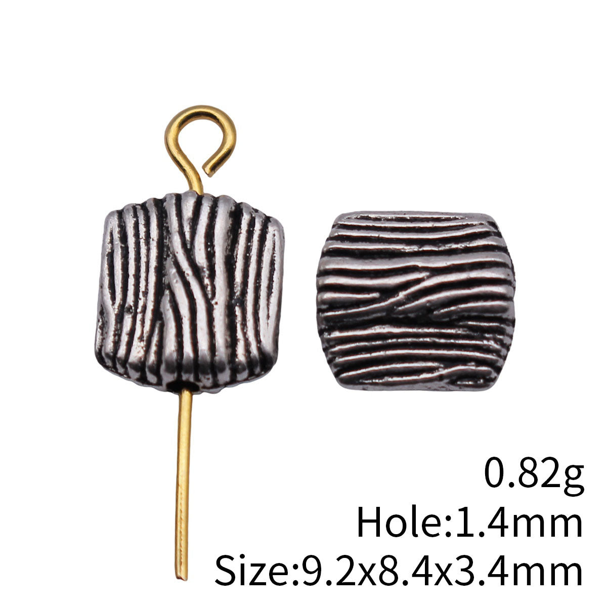 9.2x8.4x3.4mm 0.82g Antique Silver Zinc Alloy Wood Grain Loose Metal Beads for DIY Bracelet Jewelry Making