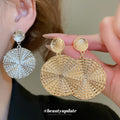 Textured Round Disc Drop Earrings In Two Metal Tones view 2