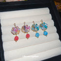 Colorful Floral Bead Cluster Drop Earrings in Pink and Blue view 4