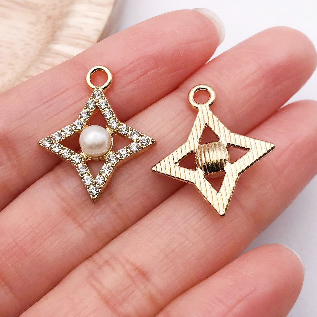 Rhinestone Zinc Alloy Four-Point Star Moon Five-Point Star Connector Charm for DIY Necklace