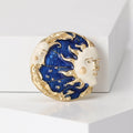 Gold Tone Blue Enamel Sun and Moon Face Brooch Pin view 2