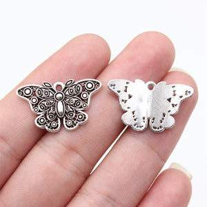 Ornate Butterfly Charm In Antique Silver For Jewelry Making