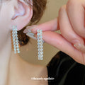 Silver Tone Crystal Y Necklace And Double Row Drop Earring Set view 4