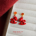 Red Rocking Horse Coin Stud Drop Earrings Pair Style view 4