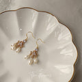 Gold Tone Scroll Branch Purple Stone And Pearl Drop Earrings view 4