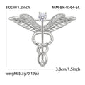 Crystal Caduceus Medical Symbol Brooch in Two Metal Tones view 7