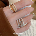 Multi Layer Pearl Open Ring Metal Bead Bands Silver view 1