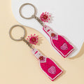 Pink Beaded Bottle Charm Keychain With Flower Bead Accent view 2