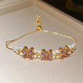 Gold Tone Pearl Flower Adjustable Bracelets Purple Or Red Square view 6