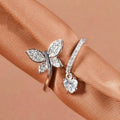 Butterfly and Crystal Open Ring in Silver Tone Jewelry view 1