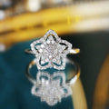 Silver Five Petal Star Flower Pavé Clear Center Ring view 2