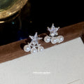 Silver Tone Star Stud Earrings With Pearl Clusters view 2