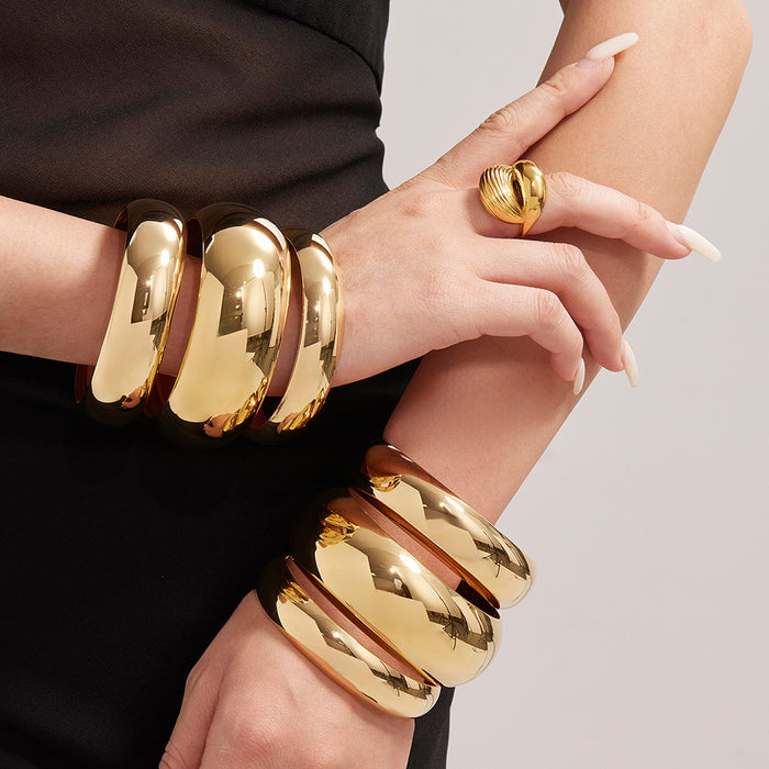 Polished Dome Smooth Bangle Bracelets Gold Steel Widths