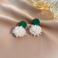 Round Top and White Seed Bead Cluster Drop Earrings view 6