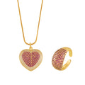 Gold Heart Zircon Pendant Necklace Open Pavé Rings view 5