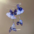 Blue And Purple Sheer Fabric Butterfly Long Hook Earrings view 4
