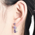 Silver Tone Cat Dangle Earrings Colored Stones 9 Colors view 3