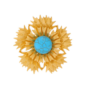 Aqua Gold Tone Sunflower Metal Brooch Pin for Jackets and Lapels