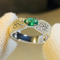 Green Oval Stone Leaf-Pattern Wide Ring In Two Metal Tones view 3