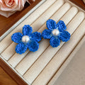 Woven Floral Stud Earrings With Pearl-Look Centers view 7