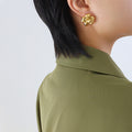 Bold Camellia Flower Stud Earrings Gold Steel Tone view 6
