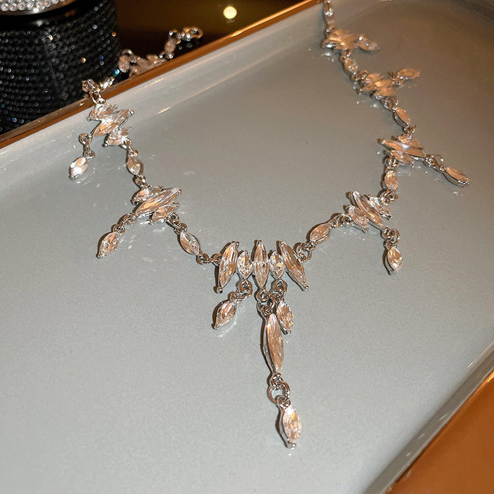 Silver Marquise Teardrop Crystal Statement Necklace Single Style