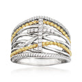 Two Tone Silver Gold Cross Multi Band Crystal Ring Sizes 6-10 view 1