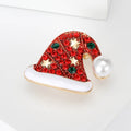 Red Crystal Santa Hat Brooch With White Pearl Pom Pom view 2