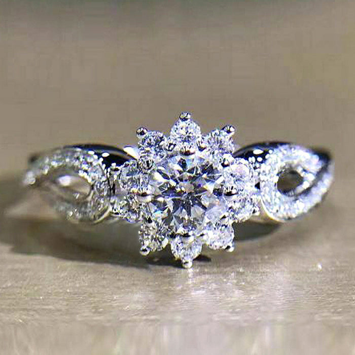 Silver Flower Cluster Ring Teardrop Shoulders Sizes 6 To 10