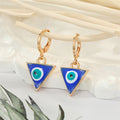 Gold Tone Enamel Heart and Triangle Evil Eye Huggie Drop Earrings view 8