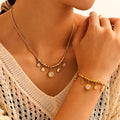 Gold Roman Numeral Disc Charm Snake Chain Necklace Bracelet view 3