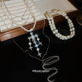 Pearl and Crystal Cross Layered Statement Necklace view 2