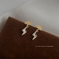 Gold Cloud Lightning Bolt Stud Drop Earrings Clear Zircon view 3