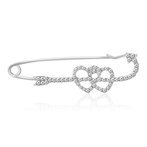 Double Heart Safety Pin Brooch close-up highlighting the front decoration