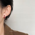 Gold and Wine Enamel Dual Arc Geometric Stud Earrings view 2