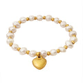 Freshwater Pearl Elastic Bracelet Gold Heart Charm Beads view 5