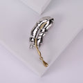 Silver Feather Brooch Gold Tone Stem Teardrop Accent Pin view 4