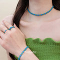 Blue Green Seed Bead Flower Necklace Bracelet Rings Four view 2
