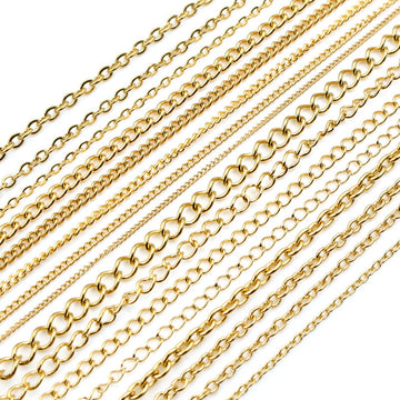 Gold Tone Metal Jewelry Chains in Twenty Four Link Styles