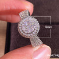 Round Double-Halo Clear-Stone Pave Ring In Silver Tone view 5