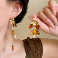 Asymmetric Glass Flower Butterfly and Heart Drop Earrings view 6