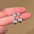 Silver Tone Crystal Stud and White Faux Pearl Drop Earrings view 6