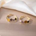 Gold Tone Multicolor Mini Flower Textured Hoop Earrings view 3