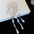 Silver Tone Eye Motif Pearl Teardrop Tassel Brooch Pin view 6