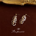 Gold Multi Ring Pearl Cascade Cluster Drop Earrings view 4